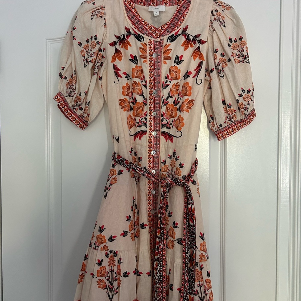 Floral Beige Dress with Red Accents